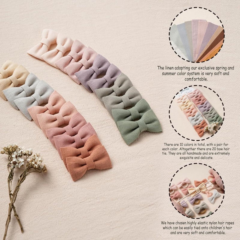 Fancy Clouds Baby Toddler Little Girls Hair Ties with Linen Bows, 20 pcs No Damage Elastic Nylon Ponytail Holders Scrunchies for girls, Small Hair Accessories for Kids Thick or Thin Hair - Image 4